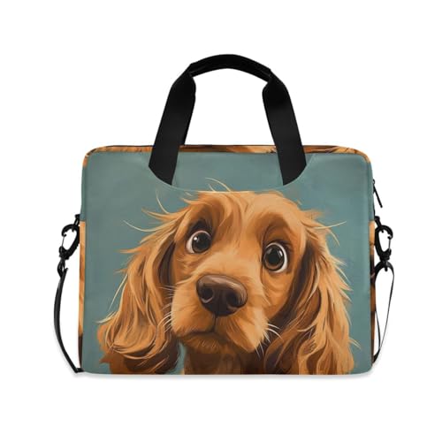 Sac ordinateur 15.6 pouces avec bandoulière et motif cocker amusant pour homme et femme