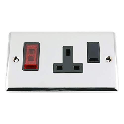 A5 CCNCCBL Cooker Control Unit-Polished Chrome-Classic-Black Insert-45A Switch with 13A Socket, 250 W, Medium