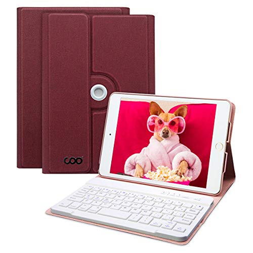 COO Funda con Teclado iPad Mini 4, Funda iPad Mini 4 Ultraliviano con Teclado Español Bluetooth Inalámbrico para iPad Mini 4 con Visión de Multiángulo y 360 Grados Soporte Giratorio (Vino Rojo)