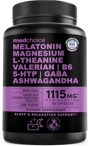 12-in-1 Melatonin Sleep Capsules - Natural Sleep Aids for Adults with Melatonin 5mg and Magnesium Glycinate 500mg, Sleep Aid with Ashwagandha, L Theanine, Valerian Root, GABA, 5-HTP (90ct, Pack of 1)