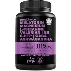 12-in-1 Melatonin Sleep Capsules - Natural Sleep Aids for Adults with Melatonin 5mg and Magnesium Glycinate 500mg, Sleep Aid with Ashwagandha, L Theanine, Valerian Root, GABA, 5-HTP (90ct, Pack of 1)