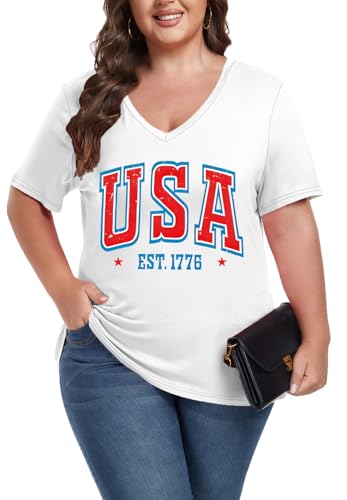 Image of ForHailey Women's Plus Size Short Sleeve Tee Shirt V Neck Basic Ladies Loose Fit T Shirt 1X-5X