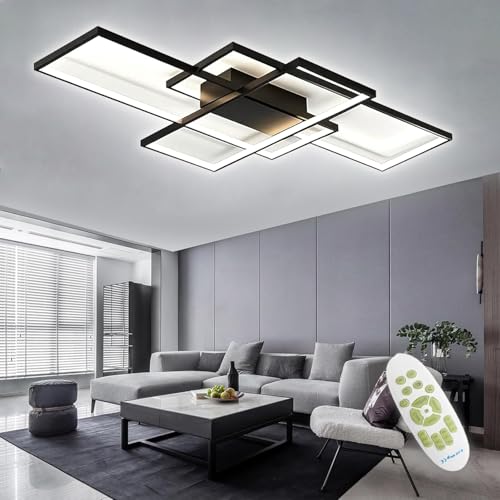 TYJY LED Deckenleuchte 60W Dimmbar Deckenlampe Wohnzimmer, Moderne Rechteckige Wohnzimmerlampe mit Fernbedienung, 3000K-6000K, Deckenbeleuchtung Lampe für Schlafzimmer Wohnzimmer (80cm, Schwarz)