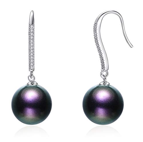 Esottia Dangle Drop Earrings Made with Crystal Pearls from Swarovski, Gifts for Women, Iridescent Purple, Silver-Tone