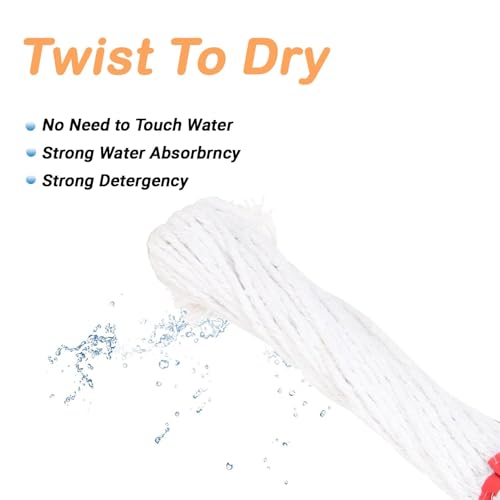 Image of Pivalo Easy Twist Mop Long Extended Handle Wet Mop Poly Cotton Head Home Office Use for Hardwood Tile Cement Floor- (Random Color, Pack of 1)