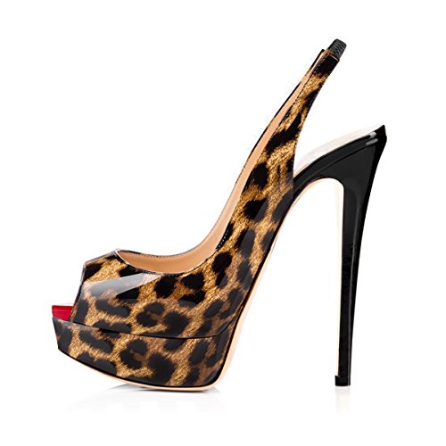 onlymakerheels Open Peep Toe Platform High Stiletto Heels Slingback Sandals Leopard Size8