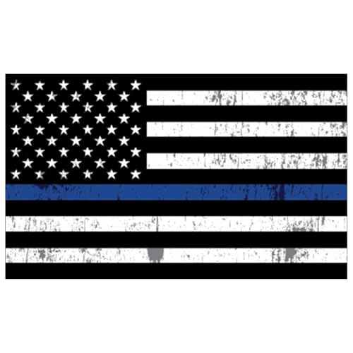 Image of Large Tattered Thin Blue Line Flag Sticker Vinyl Decal for Car Truck Window Bumper Sticker Support of Police and Law Enforcement Officers (10x6 Inch)
