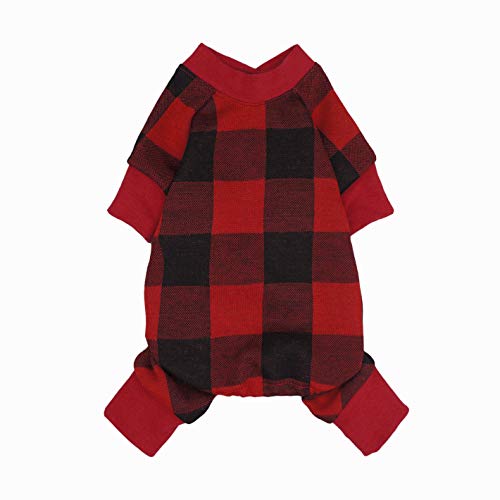 Fitwarm 100% Cotton Buffalo Plaid Dog Clothes Puppy Pajamas Pet Apparel Cat Onesies Jammies Doggie Jumpsuits Red Small #TOP3