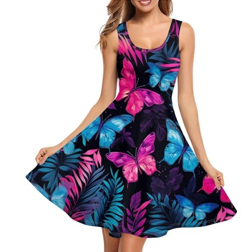 Image of TOADDITDO Women's Sleeveless O Neck Beach A-Line Party Coctail Tank Dresses Flared Sundress