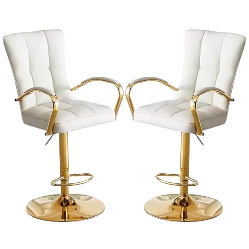 Taburete de Bar, Juego de 2 sillas de Bar, sillas giratorias de Altura Ajustable con Respaldo, reposabrazos y reposapiés para Barra de Desayuno, Cocina y Pub