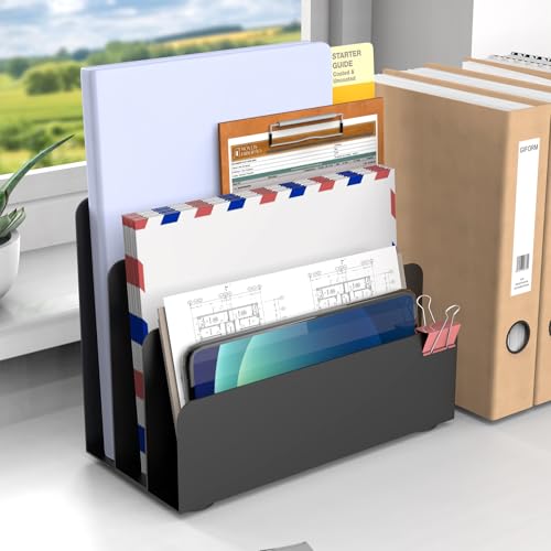 image for OUTIOE Mail Organizer Countertop, Small Desk File Organizer, Metal Fil