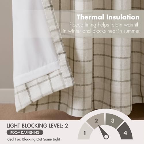 Image of Madison Park Anaheim Cabin Plaid Curtain Window, Thermal Insulated Fleece Lining, Living Room Decor Room Darkening Drape for Bedroom, 1-Single Panel Pack, 50x95, Rod Pocket & Front Tab, Neutral