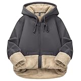 [TACVASEN] ジップアップ パーカー レディース スウェット フリース 冬用 防寒ウエア カジュアル 上着 スウェットシャツ 長袖 部屋着 大きめ トップス 無地 暖かい ストレッチ 定番 ダークグレー XL