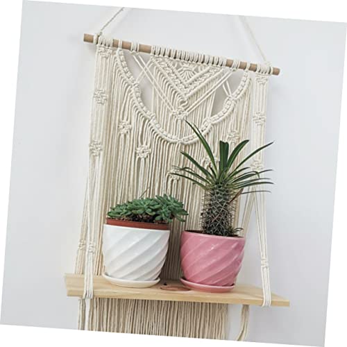 Décoration murale faite main en coton blanc et son étagère bohème chic