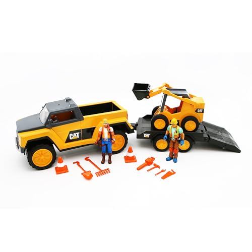 Image of Cat Workforce Skid Steer & Pickup Crew Set, 15-Piece Kids Construction Toy Playset with Pickup Truck, Skid Steer, 2 4-Inch Figures, Cones & Tools, Ages 3+