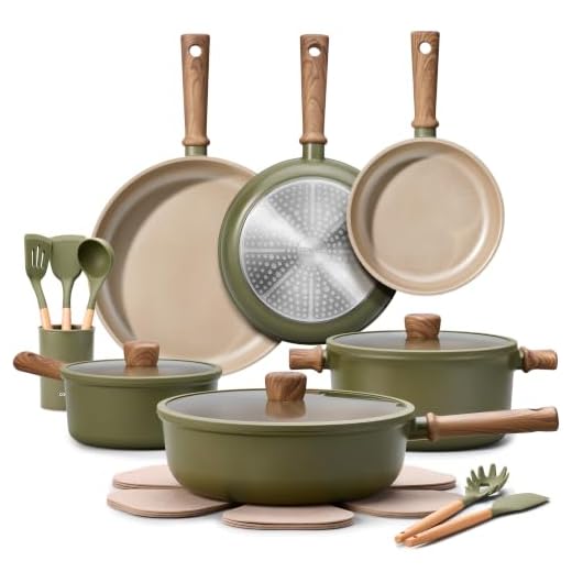 CAROTE 21pcs Ceramic Cookware Set, Pots and Pans Set, Green