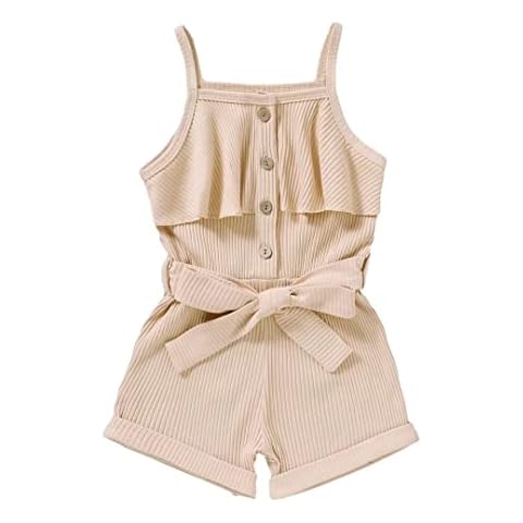 Tepuce 2T Girls Clothes Toddler Baby Strap Sleeveless One Piece Halter Romper Casual Summer Jumpsuit, Apricot Suspender Dress 2-3T/100cm Cover