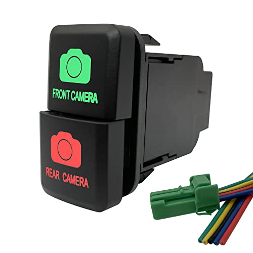 Image of Front /Rear Camera Push Button Switch Red & Green Backlit Push Switch Replacement Kit for Toyota Landcruiser Prado Tacoma 4Runner 3Amp /12V (1.54'' X 0.83'')