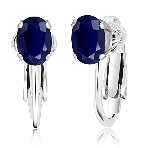 Gem Stone King 925 Sterling Silver Blue Sapphire Women's Clip-On Earrings For Women (2.04 Cttw, Gemstone Birthstone, Oval 7X5Mm) #TOP16