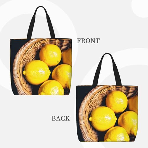 Basket Lemons Print Women's Portable Tote Bag - Large Shopper for Beach,Travel,Gym | Summer Handbag3