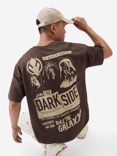 Image of The Souled Store Official Star Wars: Dark Side Men and Boys Round Neck Short Sleeve Brown Graphic Print Oversized Fit T-Shirts Oversized T Shirts for Men Cotton Casual Half Sleeves Baggy Loose Fit
