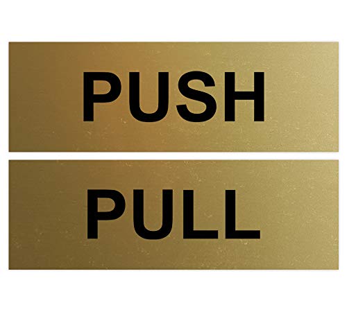 Basic PUSH and PULL Horizontal Door Sign w/Adhesive (Small 1" x 3") Brushed Gold - 1 Set