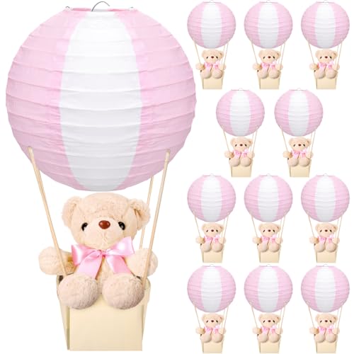 Baquler 12 Sets Hot Air Balloon Centerpieces Bear, Solid Style, Pink