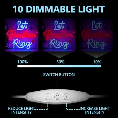 Let Freedom Ring Neon Sign for Wall Decor 4th Of July Led Sign Dimmable Independence Day Neon Light Up Sign with Printing Stars for Theme Party Home Bedroom Living Room Gift by Dpaint - Used condition - Image 5