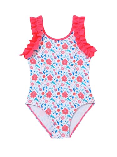 Image of WDIRARA Girl's Cute Swimwear Floral Print Ruffle Trim Swimsuit Beach Sport One Piece Bathing Suit