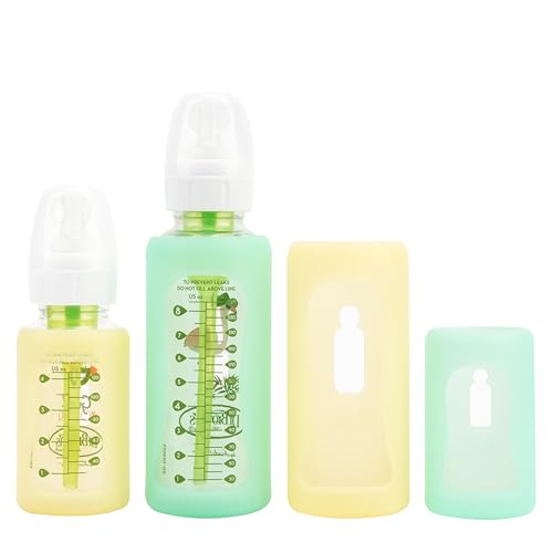 Image of PUREKRA 4PCS Silicone Baby Bottle Sleeves for Dr. Brown Bottles 4oz 8oz, Silicone Bottle Covers Replacement for Dr. Brown Glass Bottles, Narrow Sleeve with a Cutout, Dishwasher/Freezer/Microwave Safe