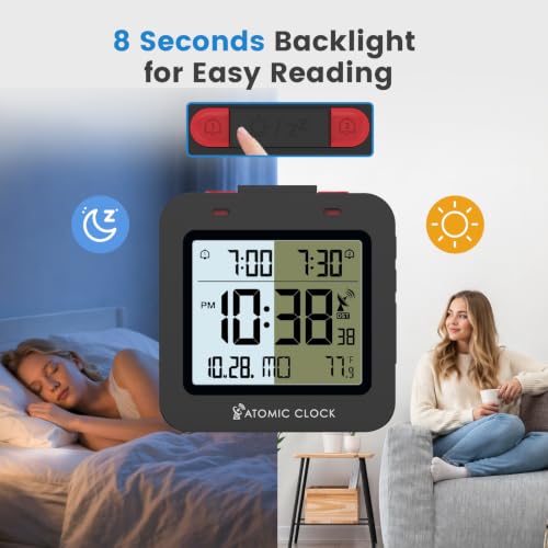 Small Digital Atomic Alarm Clock for Bedroom with Date & Temp - Image 2