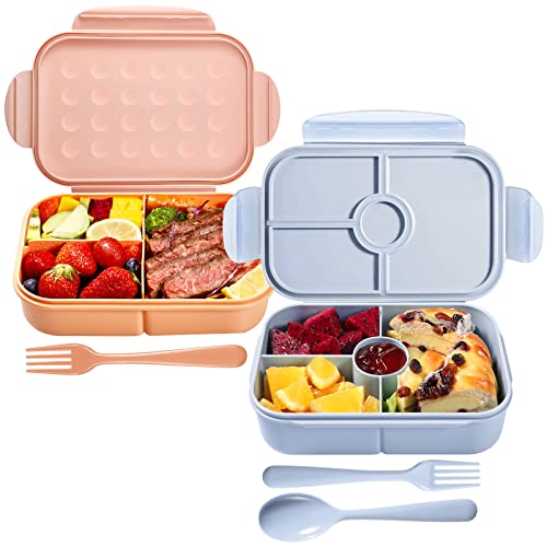 Bento Box,Jeopace Bento Box Adult Lunch Box,Kids Bento Box with 3&4Compartments,Lunch Containers Microwave Safe(Flatware Included,LightBlue+Orange)