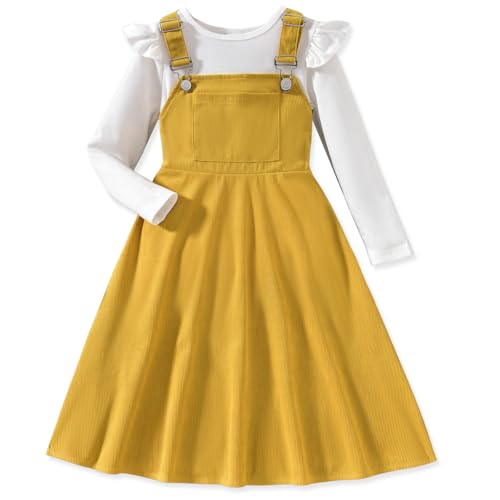 Image of HIHA Little Girls Adjustable Corduroy Pinafore Overall Dress Set Size 6-12