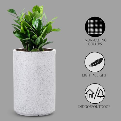 Image of GTB Cylinder German Polymer Pots for Plants Highly Durable Polymers Lightweight Indoor Outdoor Plant Pots, Flower Pot Gamla Tree Planter Container Planters(Plant not Included) (White Marble, 18 inch)