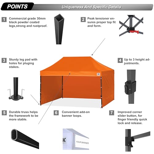 Image of ABCCANOPY Heavy Duty Easy Pop up Canopy Tent with Sidewalls 10x15, Orange