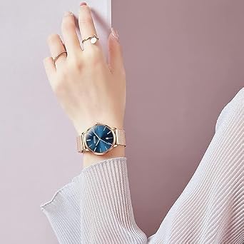OLEVS Ladies Watches Rose Gold Mesh Strap Fashion Dress Quartz Waterproof Luminous Female Wrist Watches for Women Bracelet Sets