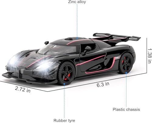 Image of Koenigsegg One Toy Car 1:32 Exclusive Alloy Metal Pull Back Die-cast Car Diecast Metal Pullback Toy car with Openable Doors & Light, Music Boys Gifts Toys for Kids【Colors as Per Stock】