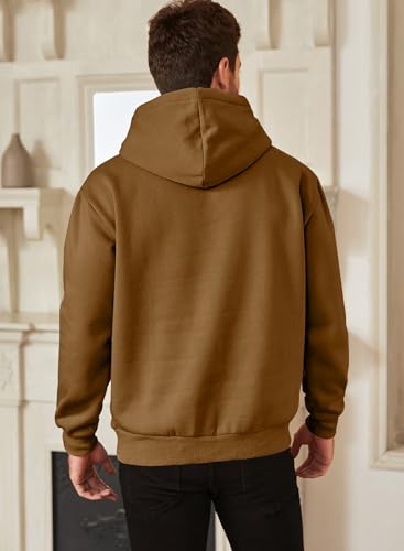 Image of JMIERR Mens Fleece Lined Hoodie Pullover Drawstring Pocket Winter Warm | Cozy fleece-lined pullover, adjustable drawstring hood, kangaroo pocket, regular fit, machine wash