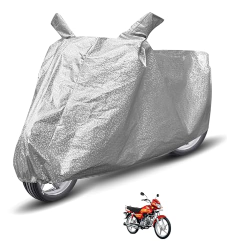 Image of Auto Hub Waterproof Bike Cover Compatible with Hero CD Deluxe Dustproof, UV Protection Two Wheeler Bike CD Deluxe Cover - Metallic Silver