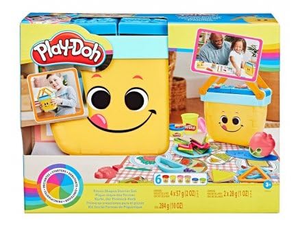 Panier Pique Nique des Formes pour Play doh - 6 Pots Pate a Modeler + 12 Accessoires - Set Coffret Creations - Carte Animaux