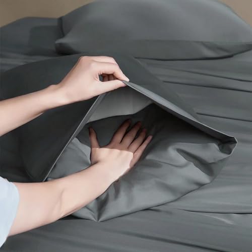Homebliss Set Lenzuola Una Piazza E Mezza 140X190/200Cm In Morbida Microfibra | Set 4 Pezzi Traspirante E Anti-Piega | Include Lenzuolo Con Angoli, Lenzuolo Sopra E 2 Federe 50X80Cm - Grigio Scuro - 2