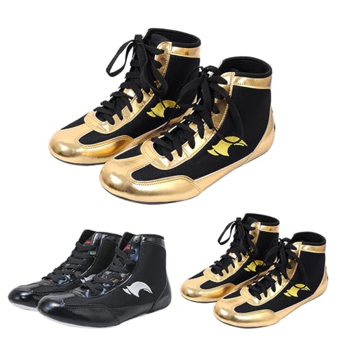 Boxeo zapatos para niños, botas de boxeo de caña alta, entrenamiento planos, unisex, dorado, 6.5