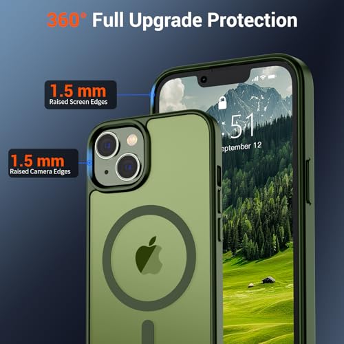 Image of SUPFINE Magnetic for iPhone 15 Plus Case & iPhone 14 Plus Case(Compatible with MagSafe)(Military Grade Drop Protection) Slim Translucent Shockproof with Anti-Fingerprint Phone Case,Cangling Green