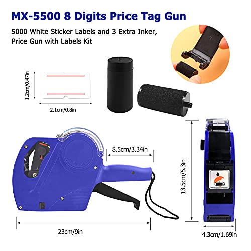 image for Hommtina MX-5500 8 Digits Price Tag Gun with 5000 White Sticker Labels