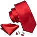 Barry.Wang Plain Men Silk Ties Extra Long Stain Necktie for Wedding Business Handkerchief Cufflinks Set Solid Colors