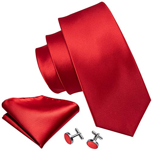 Image of Barry.Wang Plain Men Silk Ties Extra Long Satin Necktie for Wedding Business Handkerchief Cufflinks Set Solid Colors