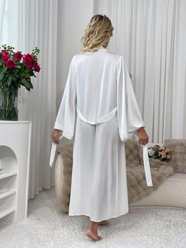 Long Robes for Women Satin White Robe Soft Lightweight Bathrobe, Elegant Sleepwear for Bride & Everyday Lounge3