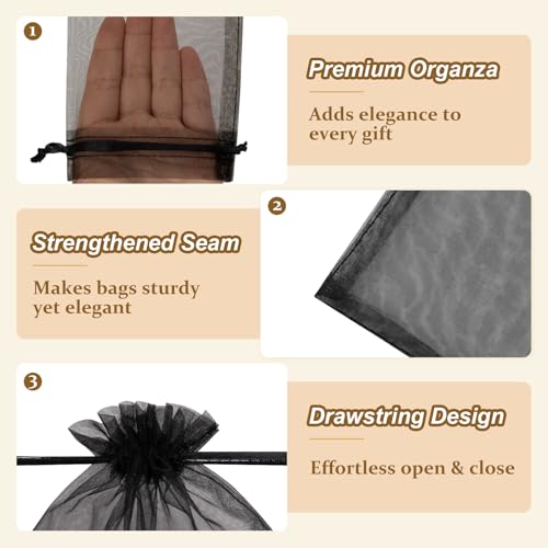 Image of Crweety 50 Pcs Black Organza Bags 3x4 Inch, Small Mesh Gift Bags Drawstring for Jewelry Bracelet Packaging, Sheer Gift Pouch for Wedding Party Favor, Bridal Shower Treat & Graduation Gifts