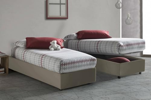 Letto Singolo Ambra, Letto Contenitore con Rivestimento in Ecopelle, 100%