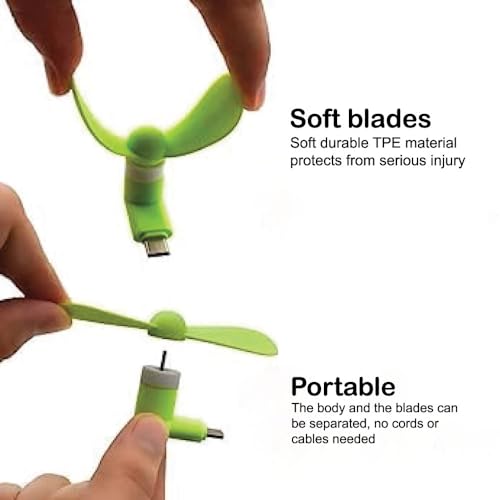 Image of USB Type C Mini Fan Pack of 2 for Mobile Phone Portable Flexible Cooling Fan Compact Pocket Travel Gadget for Android Smartphones OTG Plug & Play Silent Personal Cooling Fan Green Color